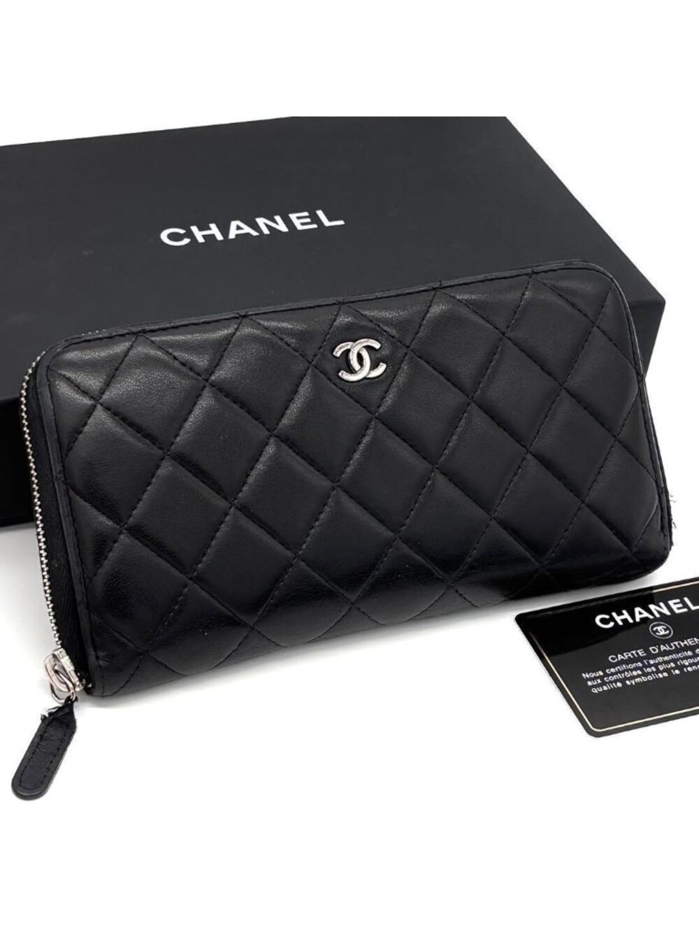 Chanel Quilted Lambskin Zip Around Wallet Black